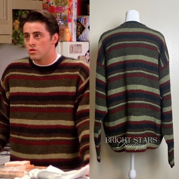 Extremely Rare Stripe Sweater ASO Joey Tribbiani Friends 90s Striped Crew Neck - Picture 2 of 12